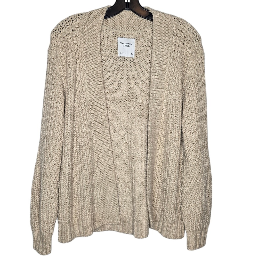 Abercrombie Beige Open Front Chunky Knit Cardigan Sweater Sz M Cozy Fall staple